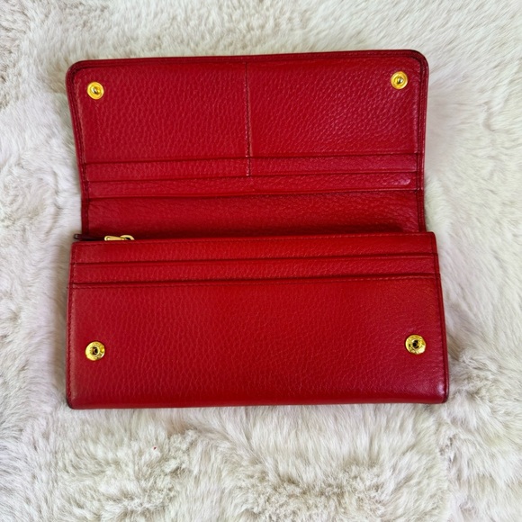 Prada Long Wallet Red Leather Gold Hardware - Picture 2 of 13